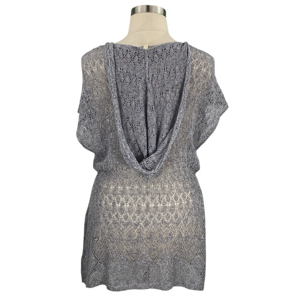 Anthropologie Moth Pointelle Slate Gray Linen Blend Lace Knit Hooded Sweater - Picture 8 of 16